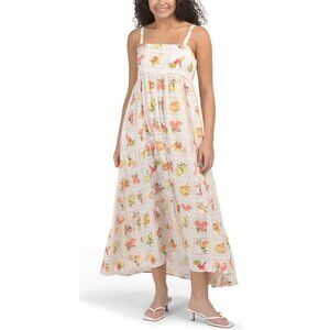 Paper Heart Women's Maxi Dress Size Large White Fruit Print Summer Sleeveless
